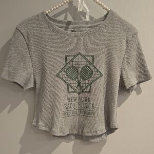 Gray Cropped Top with Green Graphic